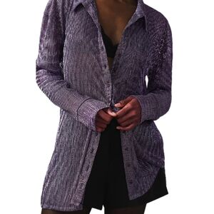 Pilcro Metallic Buttondown Shirt Anthropologie Women's Medium Sheer Tunic Party